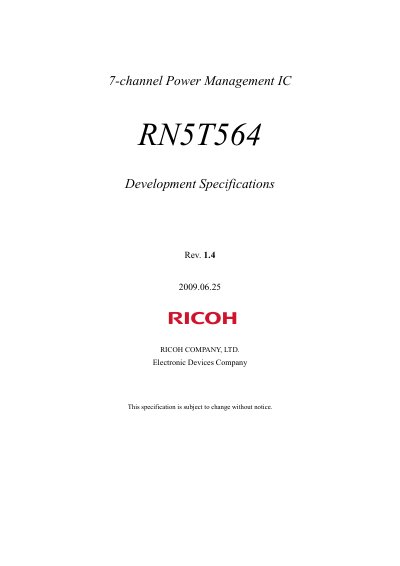 Ricoh RN5T564 7-Channel Power Management IC Datasheet - cover page