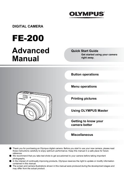 Olympus FE-200 Digital Camera Advanced Quick Start Guide - cover page