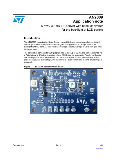 STMicroelectronics AN2809 LED7706 Application Note - cover page