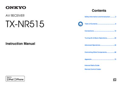 Onkyo TX‑NR515 AV Receiver Instruction Manual cover