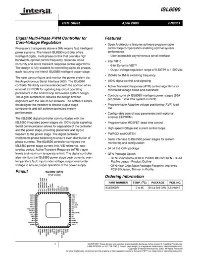 Intersil ISL6590 Digital Multi-Phase PWM Controller Datasheet - cover page