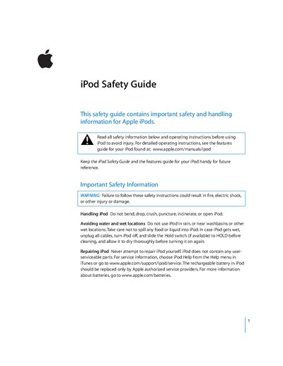 Apple iPod Safety Guide - cover page