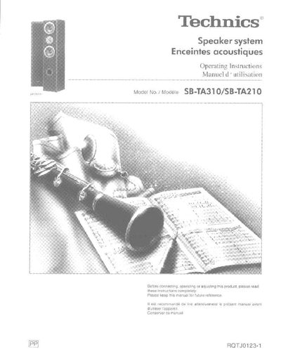 Technics SB-TA310 Speaker System Operating Instructions - cover page