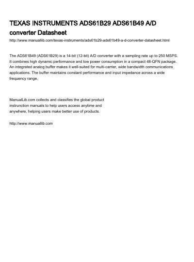 Texas Instruments ADS61B29 ADS61B49 A/D Converter Datasheet - cover page