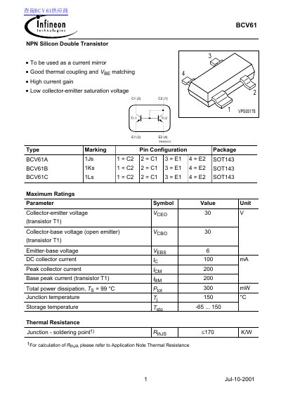 Infineon Technologies BCV61 Datasheet
