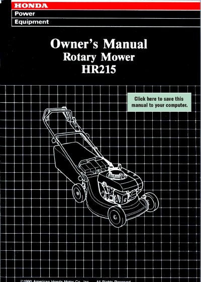 Honda HR215 Rotary Mower Owner's Manual - cover page