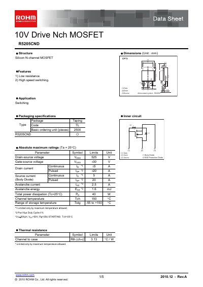 ROHM R5205CND MOSFET Datasheet - cover page