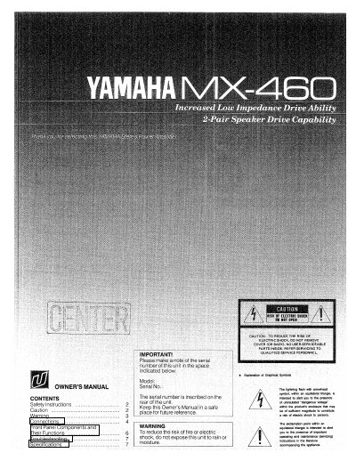 Yamaha MX-460 Stereo Receiver User Manual - cover page