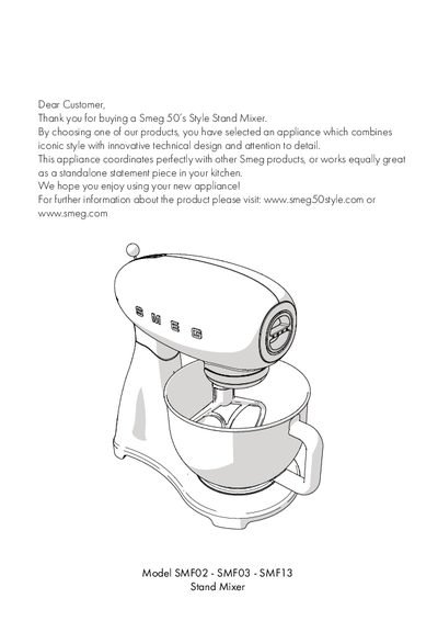 Smeg SMF02 SMF03 SMF13 Stand Mixer User Manual - cover page