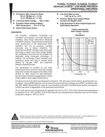 TEXAS INSTRUMENTS - TLC220x TLC220xA TLC220xB TLC220xY Advanced LinCMOS&Epsilon; LOW-NOISE PRECISION OPERATIONAL AMPLIFIERS handbook - cover page