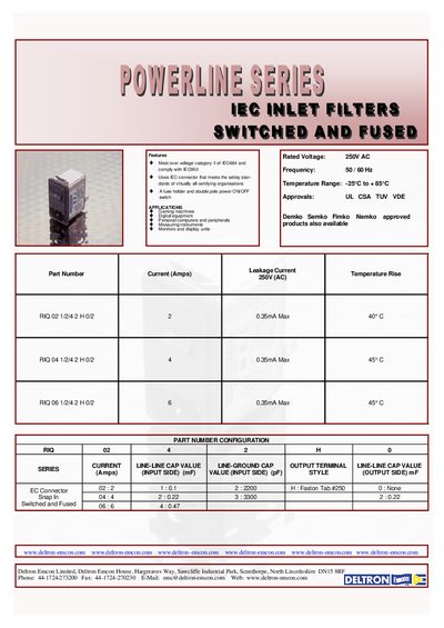 Deltron Powerline Series IEC Inlet Filter Product Leaflet - cover page