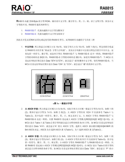 RAIO RA8815 Built-in 256KByte Word ROM User Manual