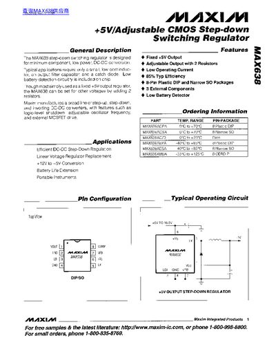 Maxim MAX638 Step-Down Switching Regulator Datasheet - cover page