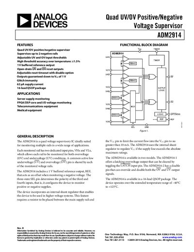 Analog Devices ADM2914 Quad Voltage Supervisor Datasheet - cover page