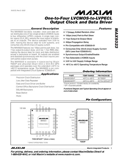 Maxim MAX9323 One-to-Four LVCMOS-to-LVPECL Output Clock and Data Driver Datasheet - cover page