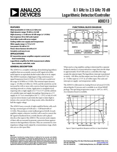 Analog Devices AD8313 Datasheet - cover page