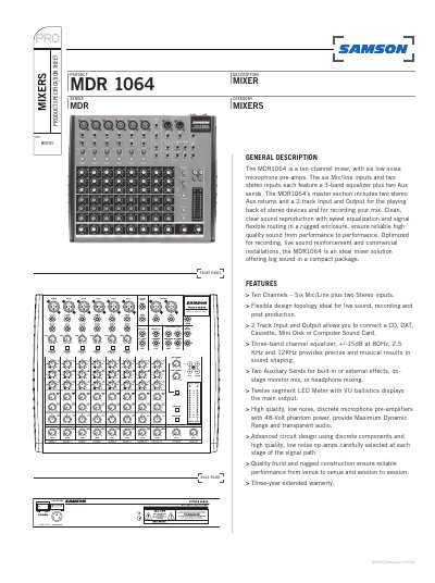 Samson MDR 1064 Mixer Product Specification Sheet - cover page