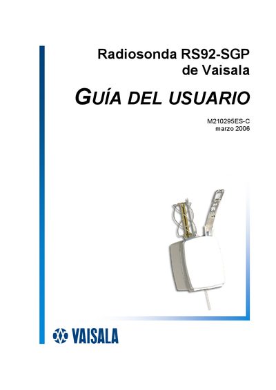 Vaisala RS92-SGP Radiosonde User Manual - cover page
