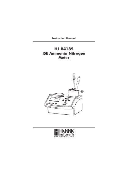 Hanna Instruments HI 84185 ISE Ammonia Nitrogen Meter Instruction Manual - cover page