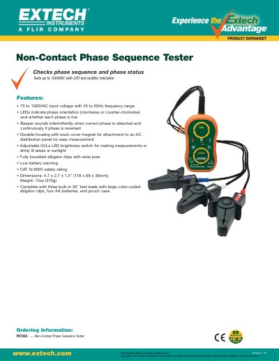Extech PRT200 Non-Contact Phase Sequence Tester User's Guide - cover page
