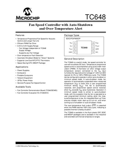 Microchip TC648 Fan Speed Controller Handbook - cover page