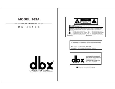 dbx 263A De-Esser Operation Manual - cover page