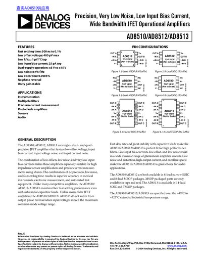 Analog Devices AD8510/AD8512/AD8513 Operational Amplifier Datasheet