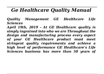 GE Healthcare Quality Manual - cover page