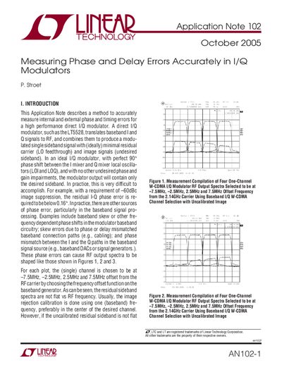 Linear Technology AN102 Measuring Phase Delay Errors in I/Q Modulators Application Note - cover page