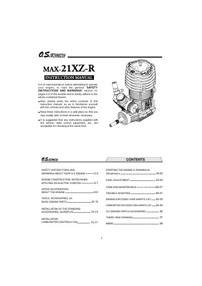 O.S. 21XZ-R Engine User Manual - cover page