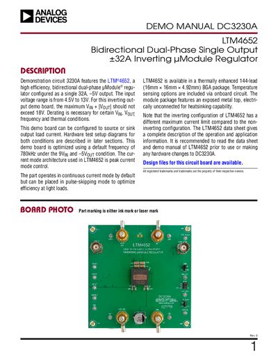 Analog Devices DC3230A Demonstration Circuit Manual - cover page