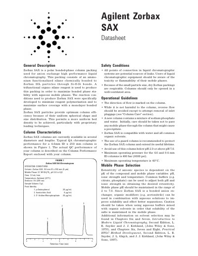 Agilent Zorbax SAX Datasheet - cover page