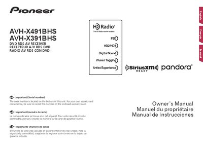 Pioneer AVH-X491BHS / AVH-X391BHS DVD RDS AV Receiver Owner's Manual - cover page