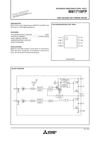 Mitsubishi M81719FP High Voltage Half Bridge Driver Datasheet - cover page