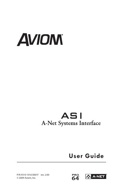 Aviom ASI A-Net Systems Interface User Guide - cover page