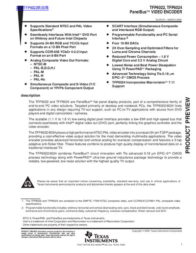 Texas Instruments TFP6022/TFP6024 PanelBus Video Encoder Datasheet - cover page