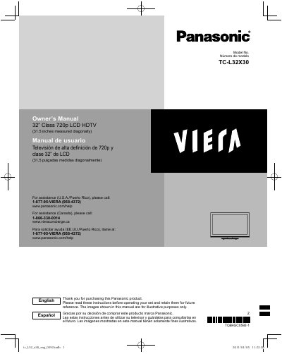 Panasonic TC-L32X30 32" Class 720p LCD HDTV Owner's Manual