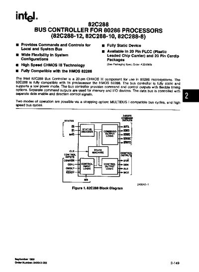 Intel 82C288 Bus Controller Datasheet - cover page
