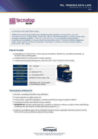 Tecnotop 2C Polyurethane Coating Technical Data Sheet - cover page