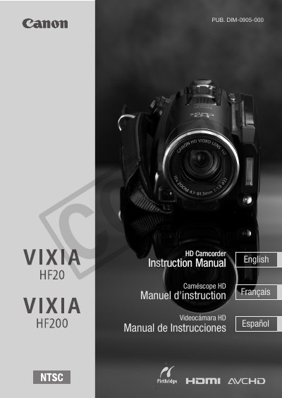 Canon VIXIA HF20/HF200 Instruction Manual - cover page