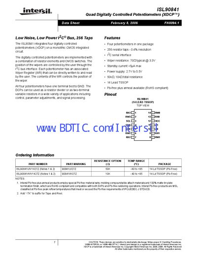 Intersil ISL90841 Datasheet - cover page