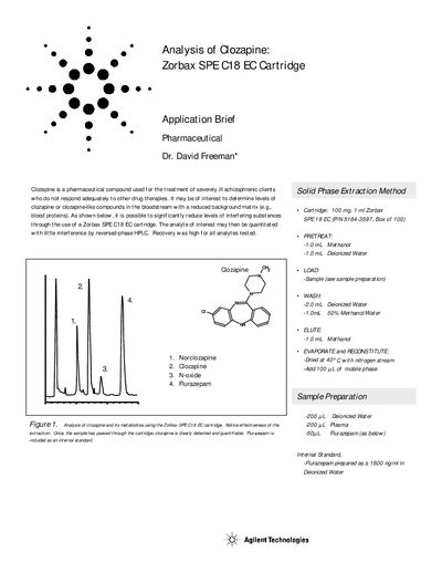 Agilent Zorbax SPE C18 EC Cartridge Application Note for Clozapine Analysis - cover page