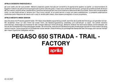 Aprilia Pegaso 650 Strada Trail Factory User Manual