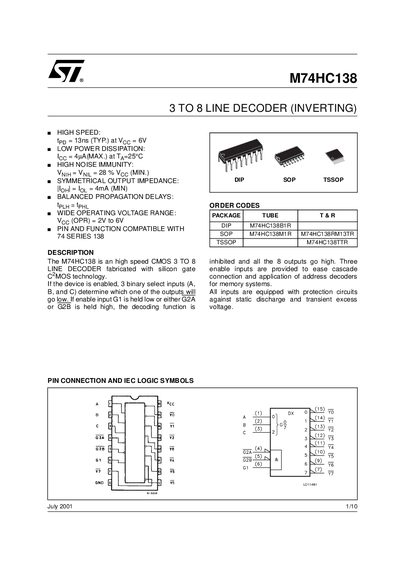 STMicroelectronics M74HC138 Datasheet - cover page