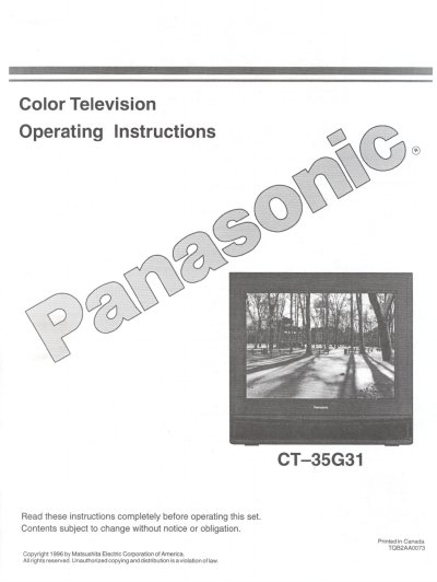 Panasonic CT-35G31 Color Television Operating Instructions - cover page