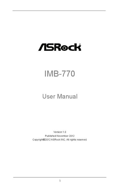 ASRock IMB-770 Motherboard User Manual