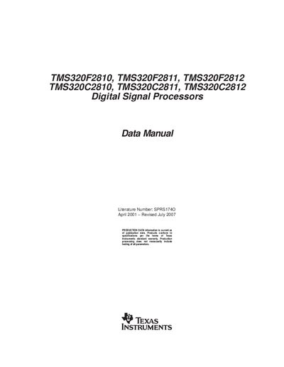 TEXAS INSTRUMENTS - TMS320F2810 TMS320F2811 TMS320F2812 TMS320C2810 TMS320C2811 TMS320C2812 Digital Signal Process Data Manual - cover page