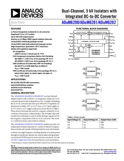 Analog Devices ADuM6200/ADuM6201/ADuM6202 Datasheet - cover page