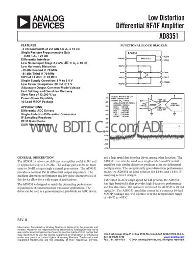 Analog Devices AD8351 Datasheet - cover page