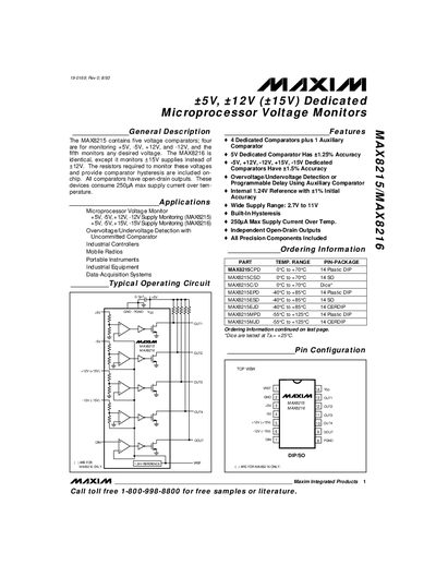 Maxim MAX8215/MAX8216 Datasheet - cover page